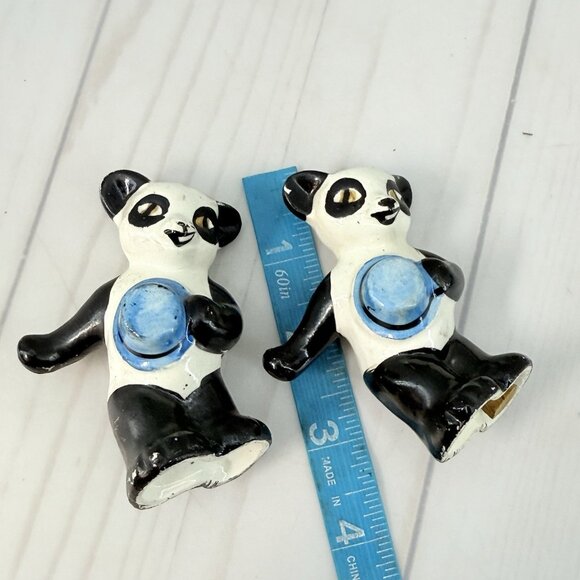 Vintage Salt & Pepper Shakers Dancing Panda Bears Ceramic Figurine Set Japan - Picture 10 of 11